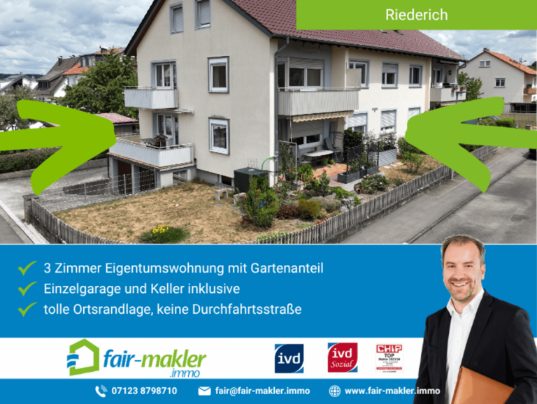 Titel_Portale Riederich Erdgeschosswohnung FAIR-MAKLER: Wohnen in Ortsrandlage - auch f�r Kapitalanleger