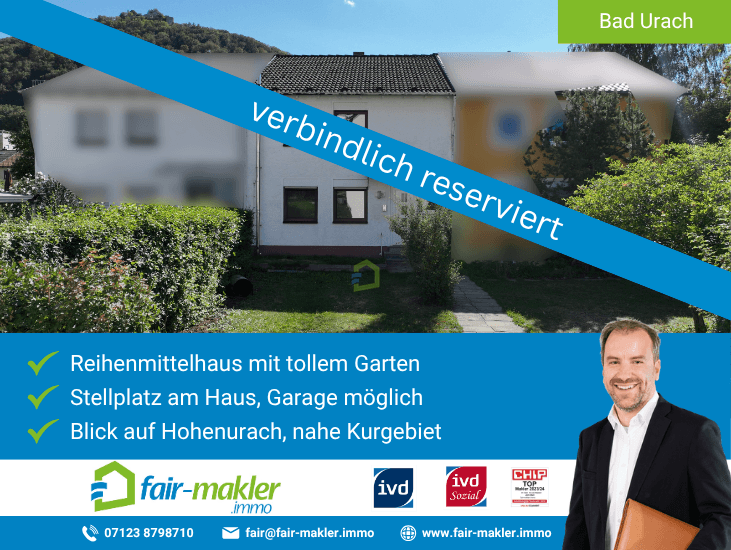 Portale_reserviert Bad Urach Reihenmittelhaus FAIR-MAKLER: 4 Schlafzimmer + Garten + Ausbaureserve - endlich Platz f�r die ganze Familie