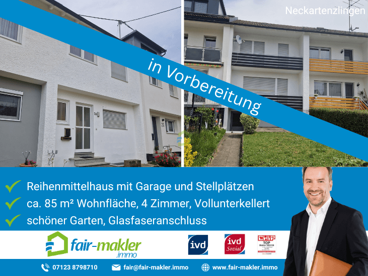 Ank�ndigung Neckartenzlingen Reihenmittelhaus FAIR-MAKLER: Ab ins Eigenheim - Haus statt Wohnung