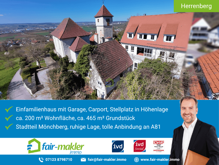 Ansicht Herrenberg Einfamilienhaus FAIR-MAKLER: Familiendomizil in herrlicher Aussichtslage