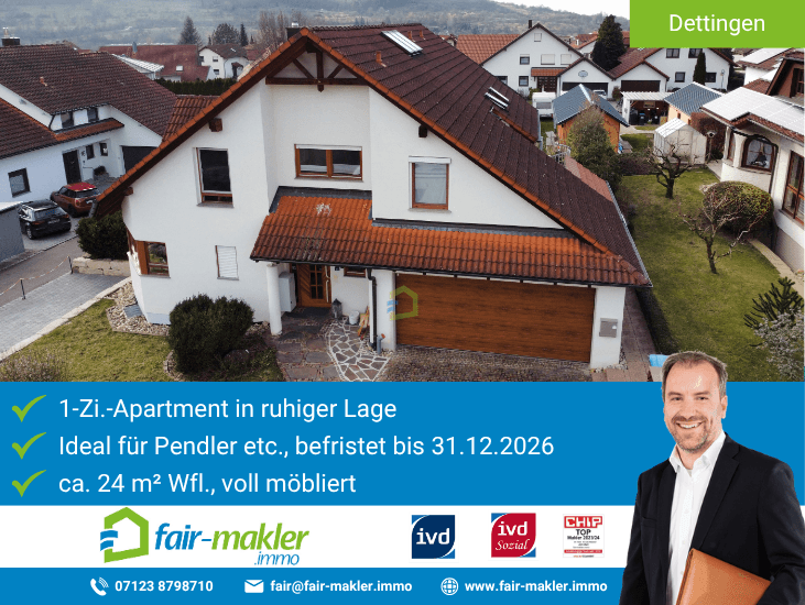 Au�enansicht Dettingen an der Erms Wohnung FAIR-MAKLER: Ankommen. Einziehen. Wohlf�hlen. - M�bliertes Apartment auf Zeit