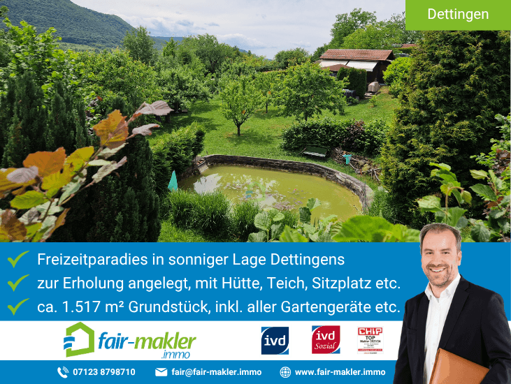 Au�enansicht Dettingen Freizeitgrundst�ck FAIR-MAKLER: Ihr Logenplatz �ber dem Alltag