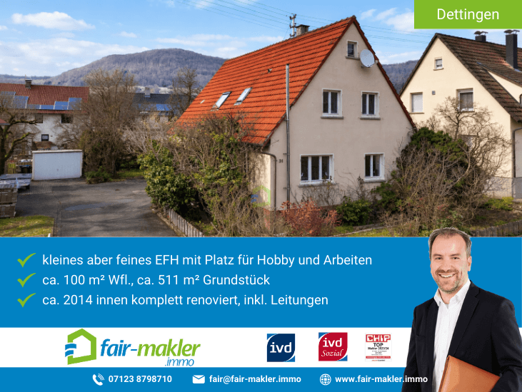 Au�enansicht Dettingen an der Erms Einfamilienhaus FAIR-MAKLER: kleines aber feines Einfamilienhaus mit weiterem Potential