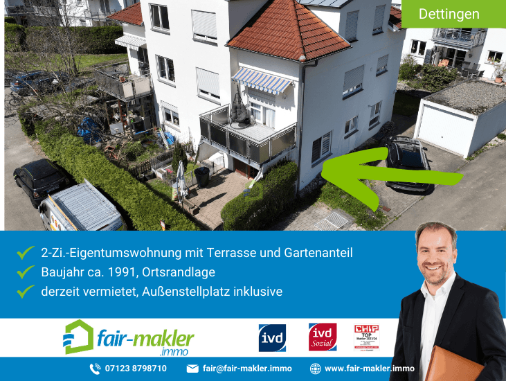 Terrasse Dettingen an der Erms Erdgeschosswohnung FAIR-MAKLER: 53 Quadratmeter zum Wohnen. Viel mehr zum Leben.