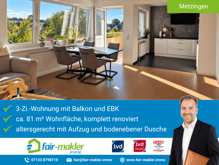 Esszimmer Metzingen Etagenwohnung FAIR-MAKLER: Stadtleben drau�en. Wohlf�hlen drinnen.