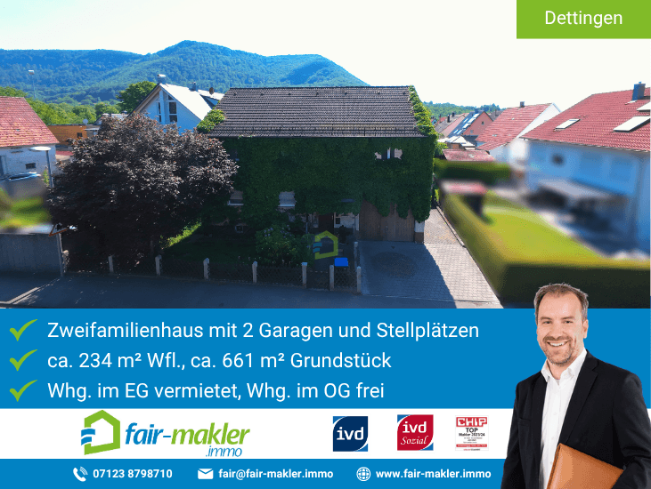 Au�enansicht Dettingen an der Erms Zweifamilienhaus FAIR-MAKLER: Platz f�r Familie. Freiraum f�r Ideen.