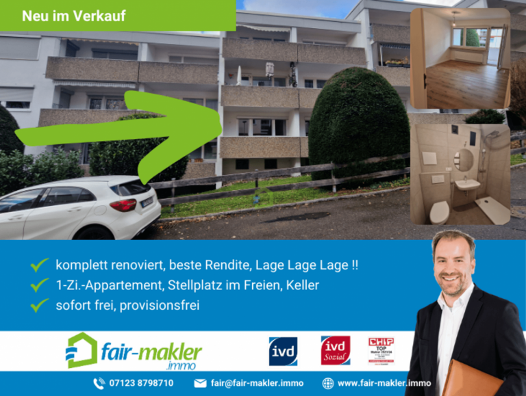 Ansicht Reutlingen Etagenwohnung FAIR-MAKLER: Lage / Renoviert / Rendite - PASST