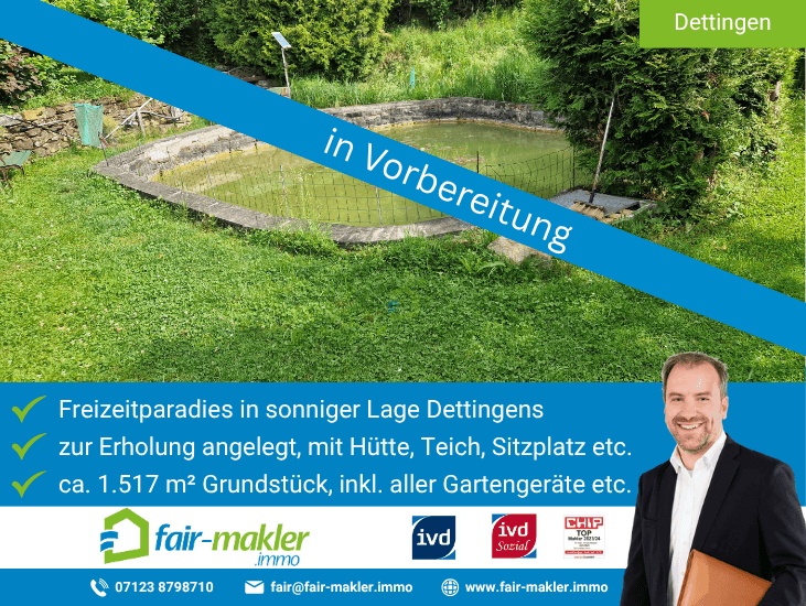 Titel_Ank�ndigung Dettingen Freizeitgrundst�ck FAIR-MAKLER: Freizeitparadies-in-sonniger-H�henlage