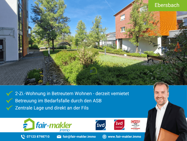 Titel Ebersbach an der Fils Etagenwohnung FAIR-MAKLER: Seltene Gelegenheit -- Wohnung im Betreuten Wohnen in Ebersbach